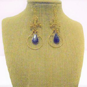 Sodalite  Semiprecious Stone Earrings Gold Plated